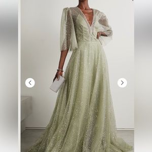 Costarellos Sage Green Glitter Gown New with Tags